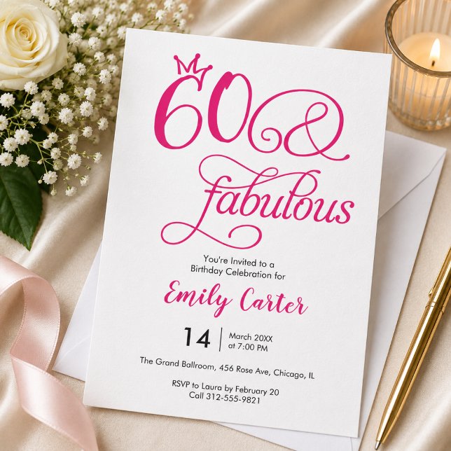 Convite Script Sixty e Fabuloso Rosa Aniversário de 60 ano (Criador carregado)