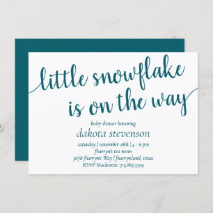 Convite Script Teal Simples Floco de neve azul-verde