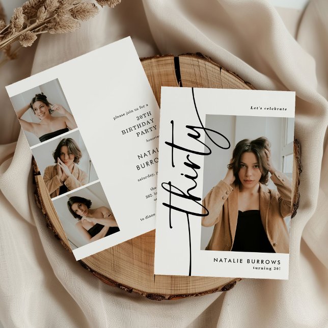 Convite Script Thirty 4 Photo Collage 30th Birthday (Criador carregado)