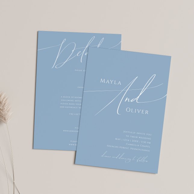 Convite Script Whimsical | Azul Estofado Tudo Em Um Casame (Criador carregado)