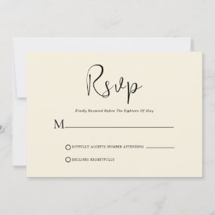 Convite Script Whimsical Black Na Placa RSVP Beige
