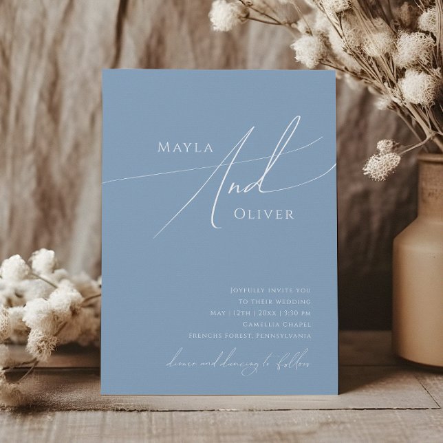 Convite Script Whimsical | Casamento Casual Dusty Blue (Criador carregado)