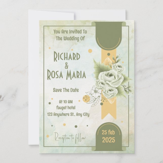 Convite Script Whimsical | Casamento Casual Verde Sage (Frente)