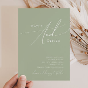 Convite Script Whimsical Casamento Casual Verde Sage