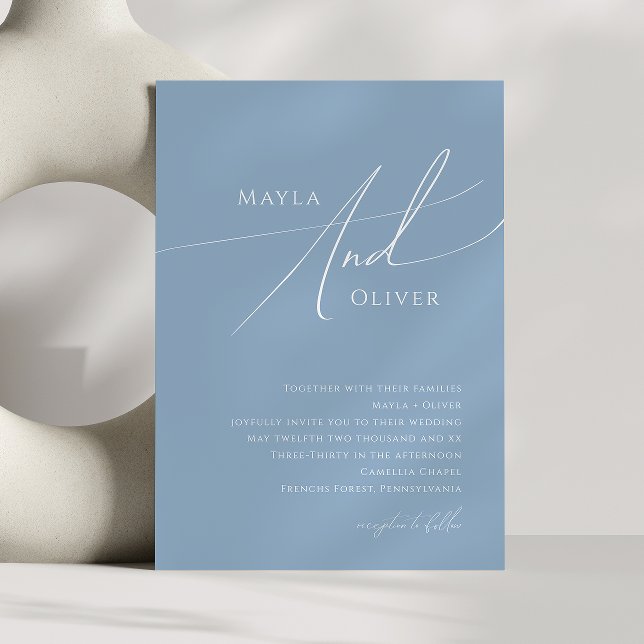 Convite Script Whimsical | Casamento de Dusty Blue (Criador carregado)
