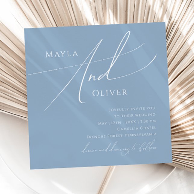 Convite Script Whimsical | Casamento Dusty Blue Square (Criador carregado)