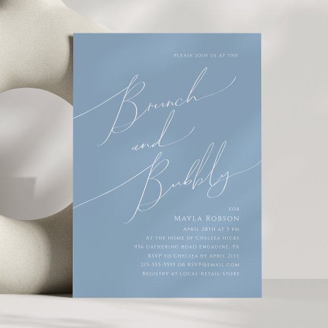 Convite Script Whimsical | Dusty Blue Brunch e Bubble (Criador carregado)