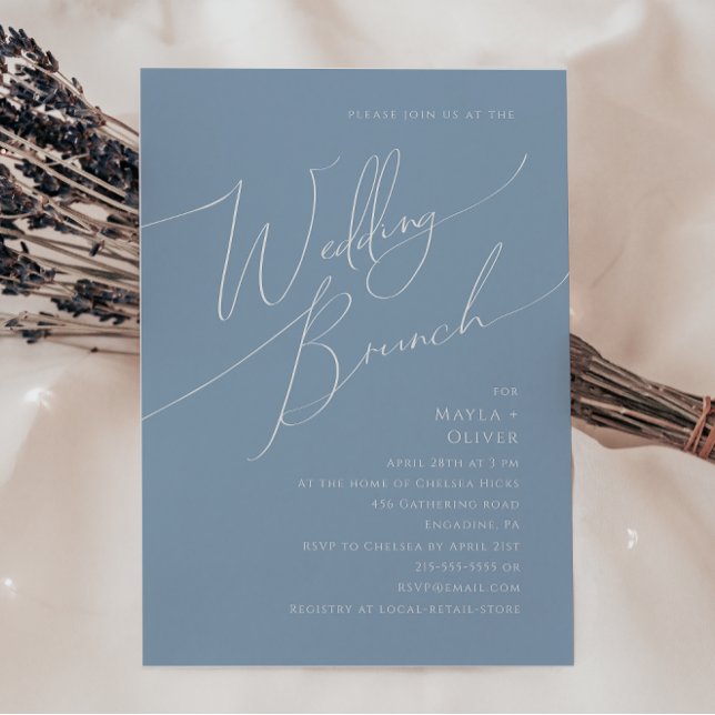 Convite Script Whimsical | Dusty Blue Wedch Brunch (Criador carregado)