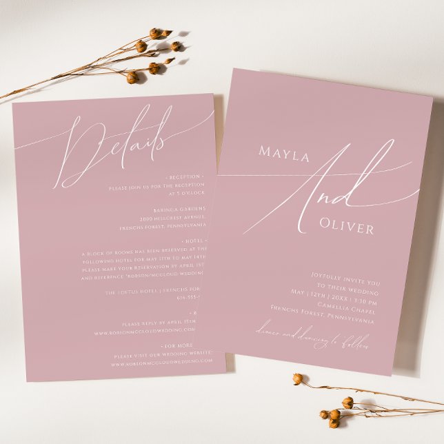 Convite Script Whimsical | Dusty Rosa All In One Wedding (Criador carregado)