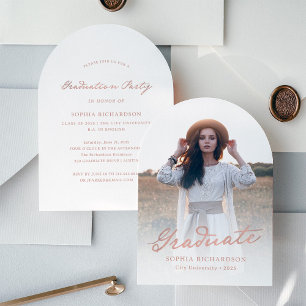 Convite Script Whimsical Festa de formatura de Foto Chic