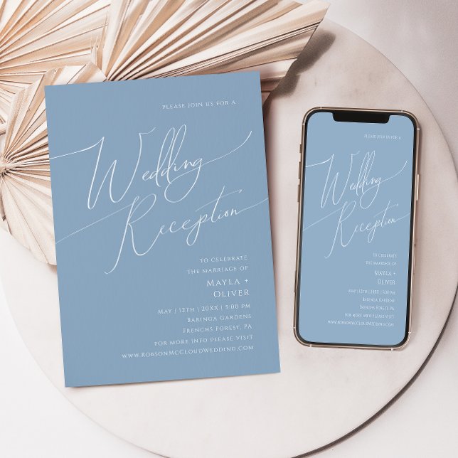 Convite Script Whimsical | Recepção de casamento azul poei (Criador carregado)