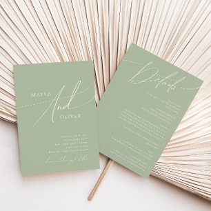 Convite Script Whimsical   Sage Green All In One Wedding