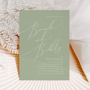 Convite Script Whimsical   Sage Green Brunch e Bubble