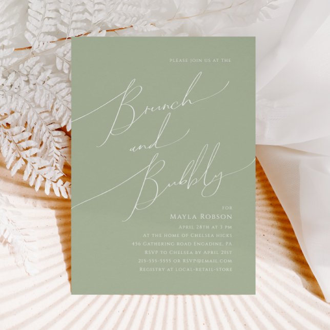 Convite Script Whimsical | Sage Green Brunch e Bubble (Criador carregado)