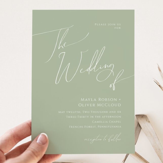 Convite Script Whimsical | Sage Green Casamento De (Criador carregado)