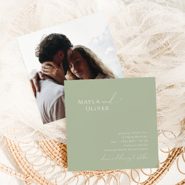 Convite Script Whimsical | Sage Green Photo Square Weding