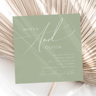 Convite Script Whimsical   Sage Green Square Wedding