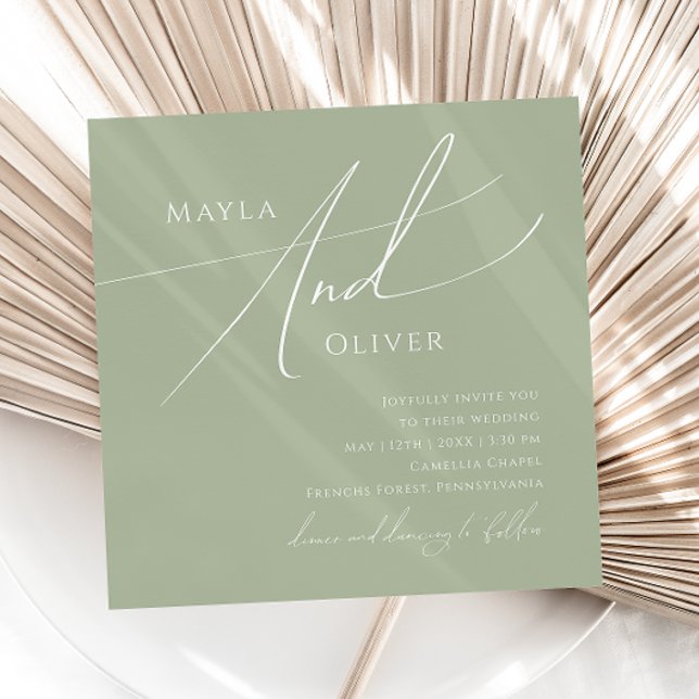 Convite Script Whimsical | Sage Green Square Wedding (Criador carregado)