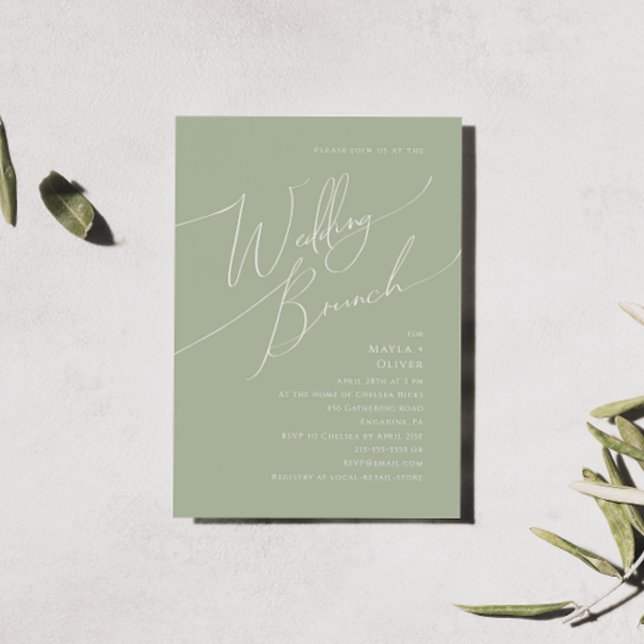 Convite Script Whimsical | Sage Green Wedch Brunch (Criador carregado)