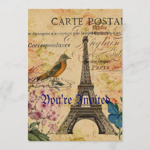Convite Scripts Hydrangea French Bird Paris Torre Eiffel