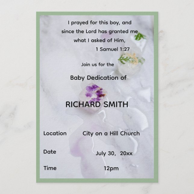Convite Scripture Verse Boy Baby Dedication Invitation (Frente)