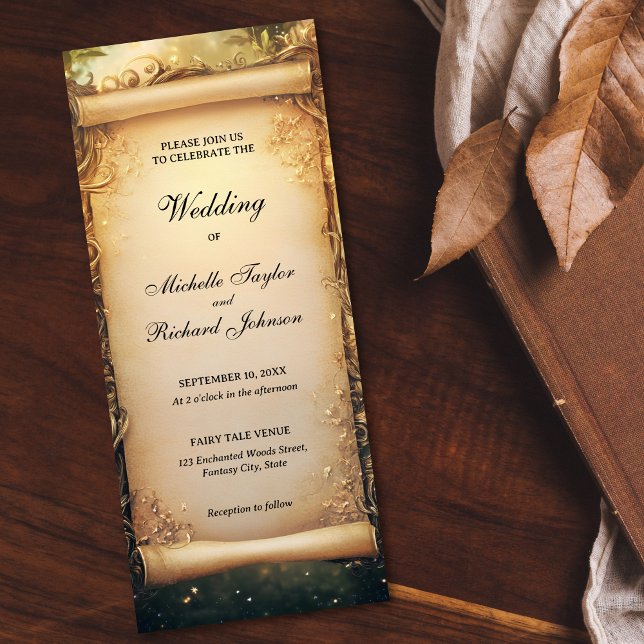 Convite Scroll de Casamento de Fadas de Florestas Encantad (enchanted forest scroll wedding invitation)