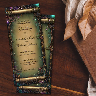 Convite Scroll de Casamento de Fadas de Florestas Encantad