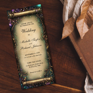 Convite Scroll de Casamento de Fadas de Florestas Encantad