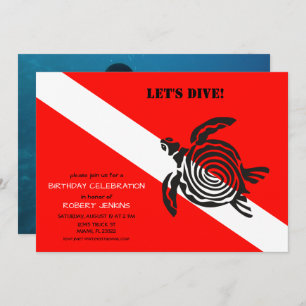 Convite Scuba Merge Bandeira e Tartaruga Marinha Foto Aniv