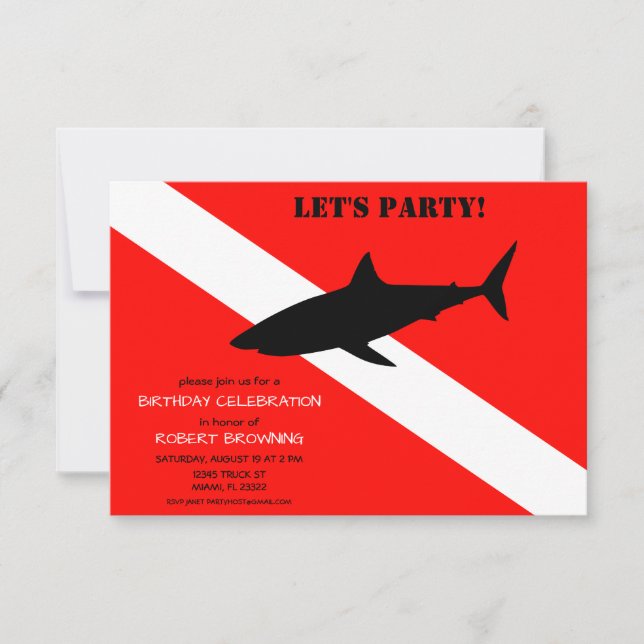 Convite Scuba Merging Flag e Shark Photo Birthday (Frente)
