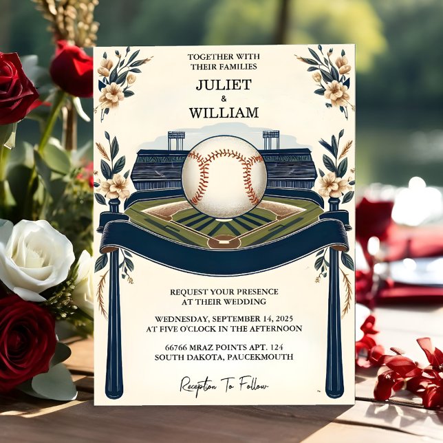 Convite Se Casamento de Baseball em Campo de Bola de Campe (Criador carregado)