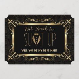 Convite Sê meu padrinho Charm Roaring 20s Dourado Art Déco