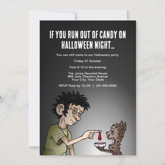 Convite Se você acabar com os doces na noite de Halloween (Frente)