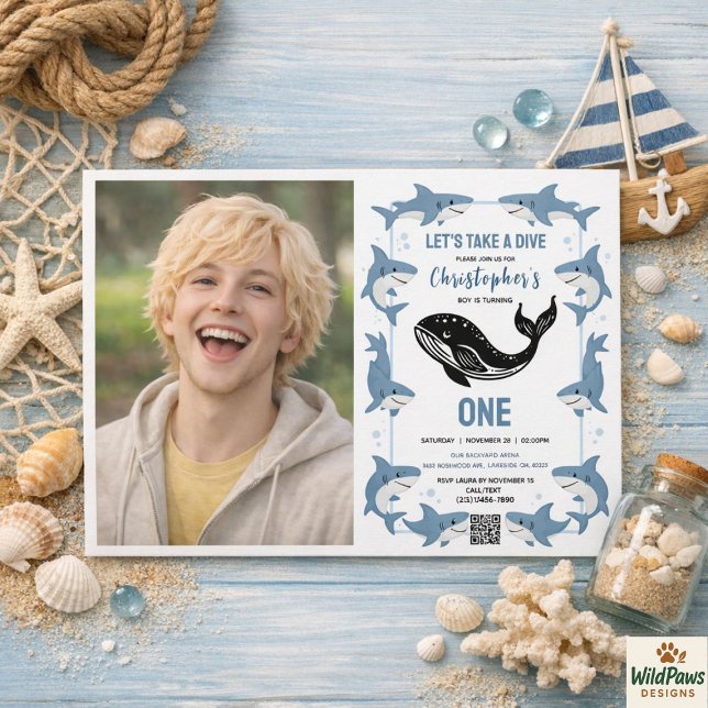Convite Sea Animals Shark 1st Birthday | Under the Sea  (Sea Animals Shark 1st Birthday | Under the Sea Invitation
)