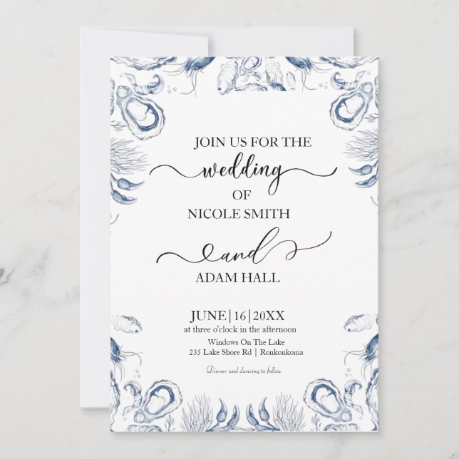 Convite  Sea Beach Wedding Invitation |Coastal Destination (Frente)