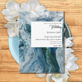 Convite Sea Blues Alcohol Ink Paint Elegant Wedding