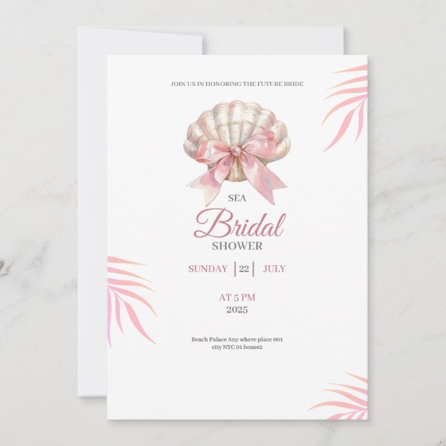 Convite Sea bridal shower pink bridal shower invitation (Frente)