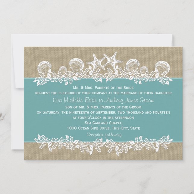 Convite Sea Garland Teal Wedding (Frente)