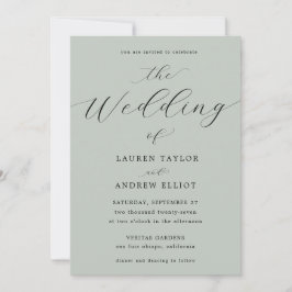 Convite Sea Glass Green Script Elegante Modern Weding