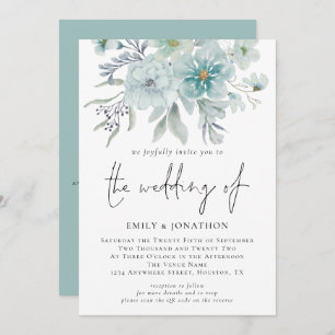 Convite Sea Mist Watercolor Florals Código QR Casamento