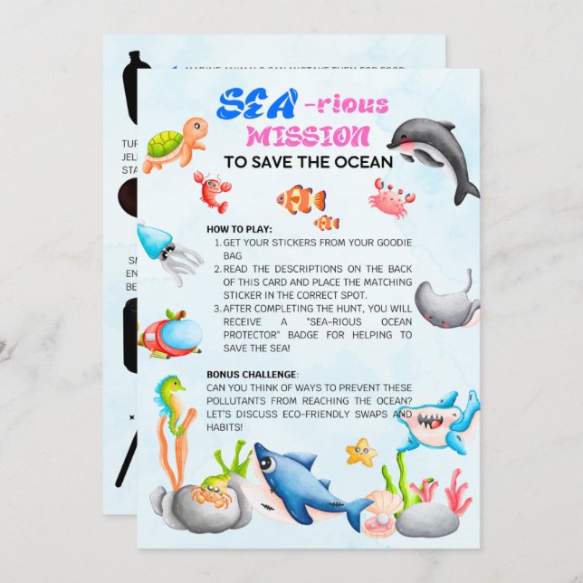 Convite Sea-riouslyFun Ocean Protector Scavenger Hunt Card (Frente/Verso)