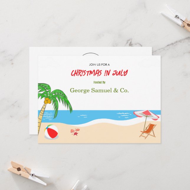 Convite Sea Side Christmas in July Custom Name Log & Text (Frente/Verso In Situ)