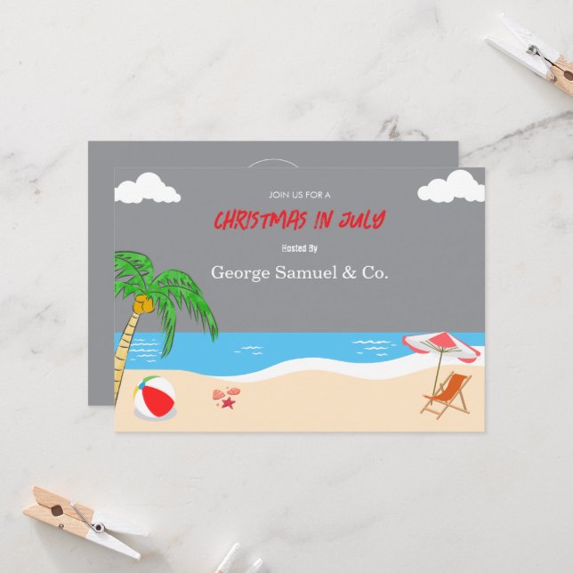 Convite Sea Side Christmas in July Custom Name Log & Text (Frente/Verso In Situ)