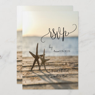 Convite Sea stars Sand Beach Script RSVP