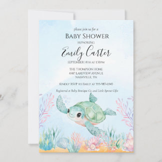 Convite Sea Turtle Baby Shower Invitation - Pink