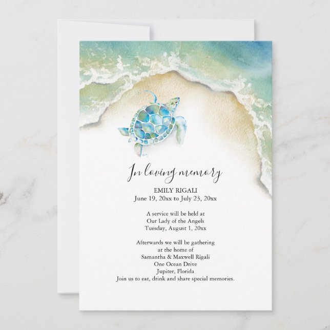 Convite Sea Turtle Celebration of Life Invitations (Frente)