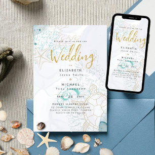 Convite Sea Turtles Ocean Life Beach Teal Weding