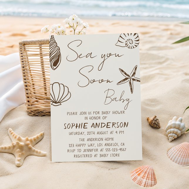 Convite Sea You Soon Baby Boho Coastal Baby Shower  (Criador carregado)