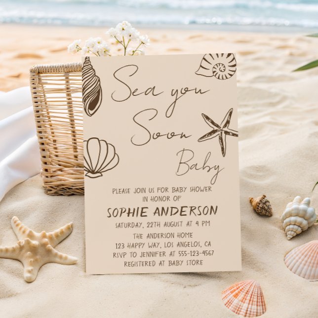 Convite Sea You Soon Baby Boho Coastal Baby Shower  (Criador carregado)