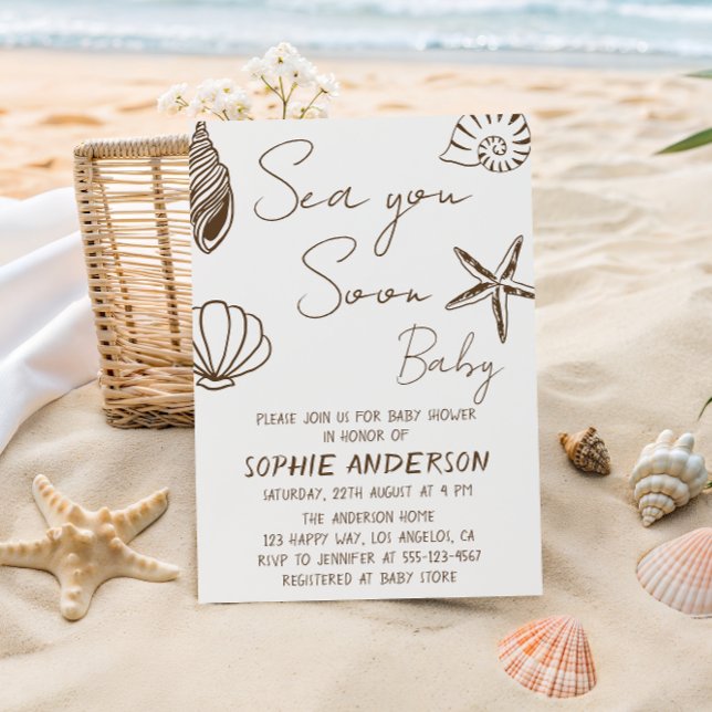 Convite Sea You Soon Baby Boho Coastal Baby Shower  (Criador carregado)